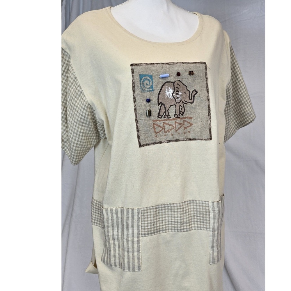 Casual Corner Woman Linen Artwear Tunic Top‎ Elephant Graphic Size 1X Boho